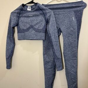 Gymshark Heathered Blue Crop Top and Leggings Set :)
